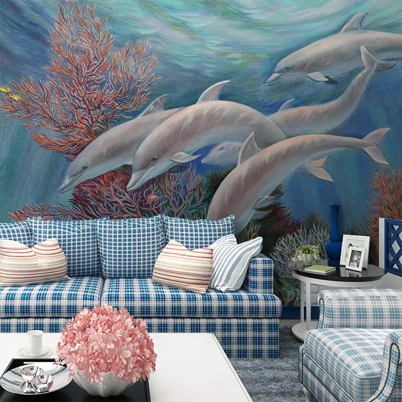 Пользовательские 3D шелковые обои детские фотообои рулон морской мультфильм