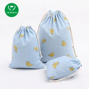 Сумка для хранения одежды, из льна и хлопка, с принтом банана, симпатичное, на шнурке