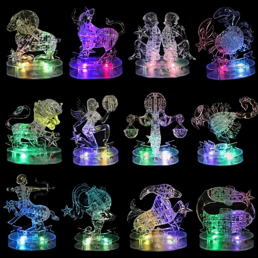 

3D Crystal Puzzle LED Flashing Light Kids 12 Constellations Horoscope Jigsaw Puzzle Model Toys For Children Educational Gifts