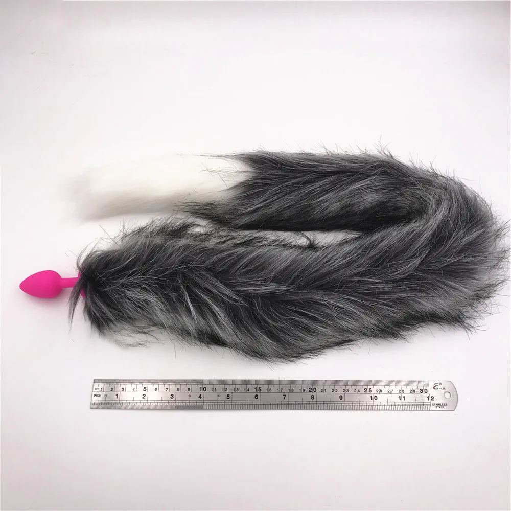 2 шт./лот вибратор и длинный 80 см серый белый хвост пушистая Анальная пробка секс