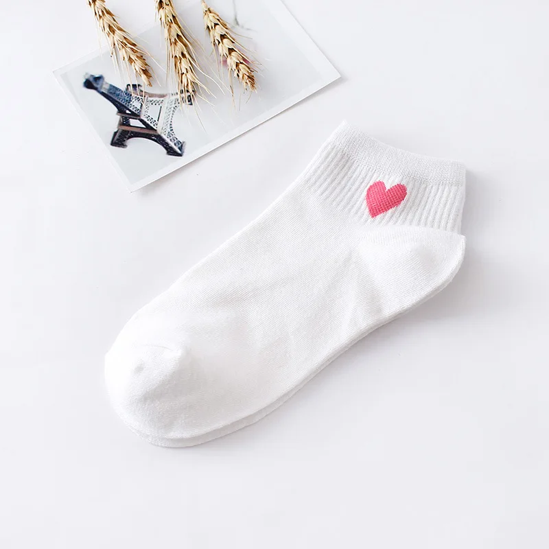 5 pairs-03 10 шт. = 5 пар женских коротких носков милые женские носки с красным сердцем для колледжа мягкие хлопковые летние и осенние носки для девочек Meias Sox - Цвет: 5 pairs-03