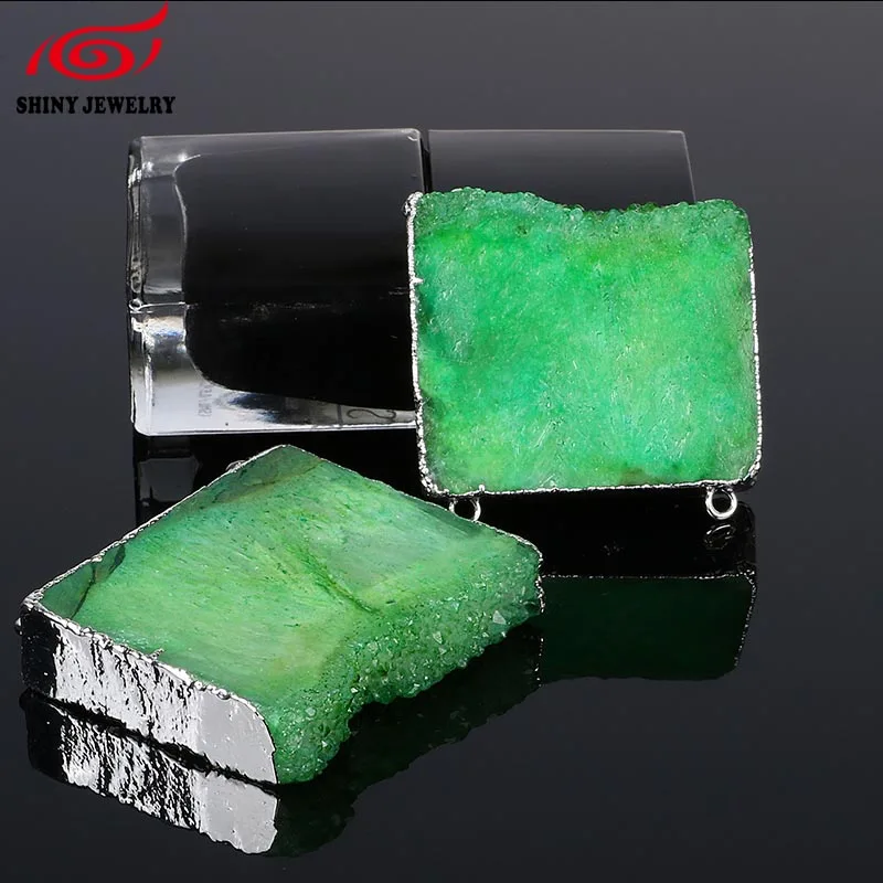 Мода Посеребренная ободок синий кристалл Druzy срез Подвеска Шарм двойной