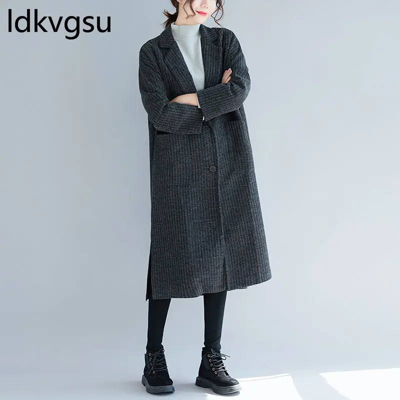 Женский длинный жакет в полоску свободная ветровка большого размера Корейском