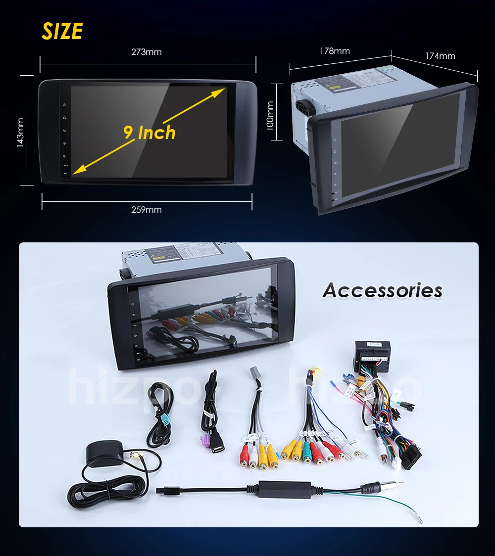 Hizpo AutoRadio 2 din Android 8.0 For Mercedes ML W164 GL X164 Multimedia Class ML350 ML500 GL320 Stereo Qcta Core USB Wifi 4GB |