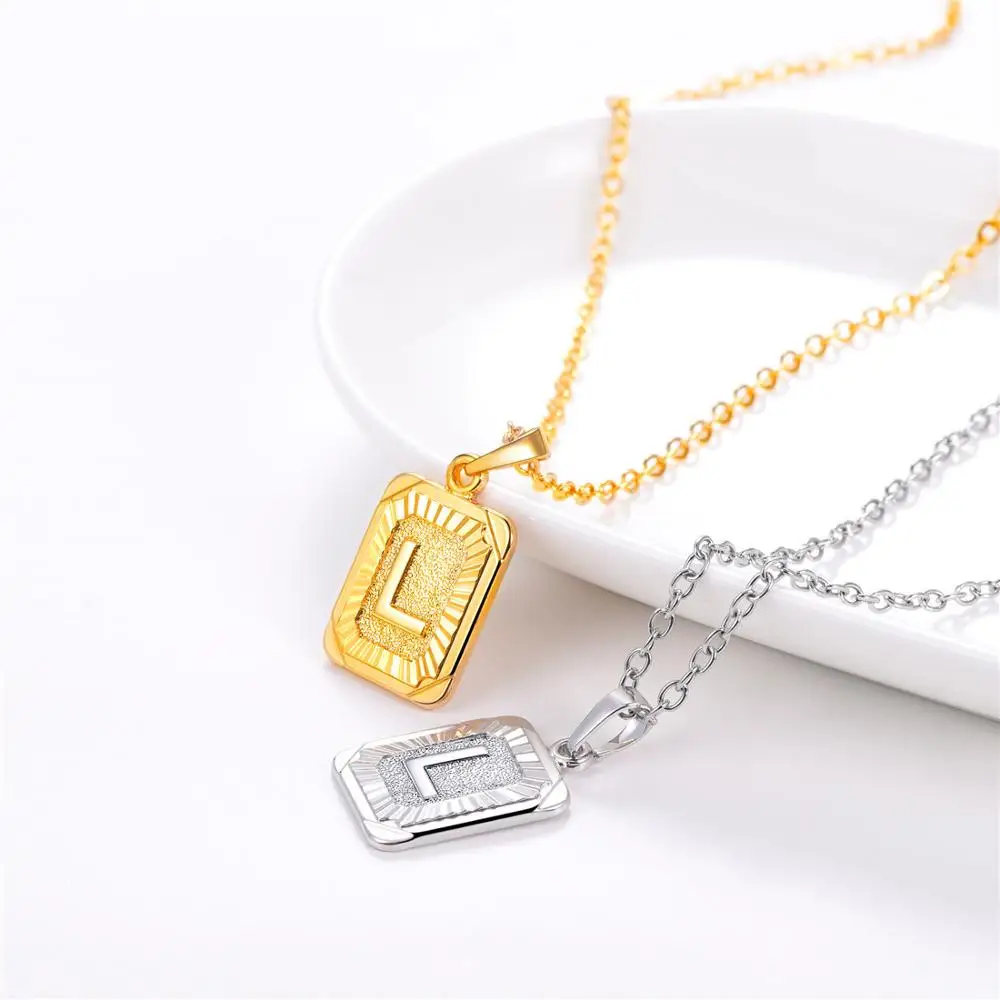 U7 Square Letters Necklaces Pendant Chain Necklace for Women Men English Initial Name Alphabet Jewelry Best Birthday Gifts P1196 - Окраска металла: L