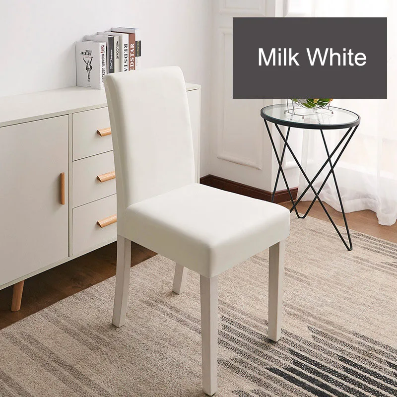 13-Milk white Solid Color Chair Cover Spandex Stretch Elastic Slipcovers Chair Covers White For Dining Room Kitchen Wedding Banquet Hotel - Цвет: 13-Milk white