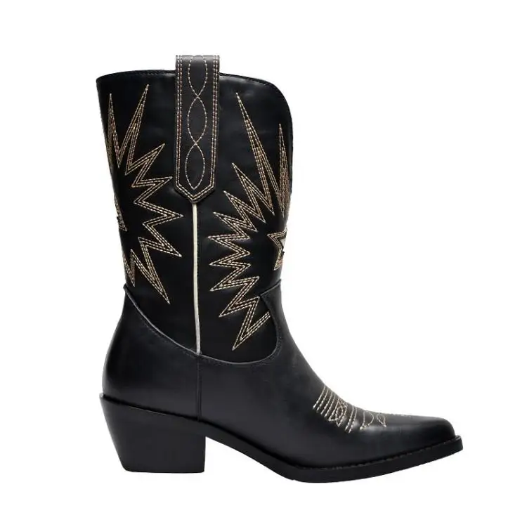 Buono Scarpe/женские сапоги с вышивкой; рыцарские сапоги на среднем каблуке в стиле ретро; женские сапоги из натуральной кожи; Botas Mujer; ковбойские сапоги в западном стиле; распродажа; модель года