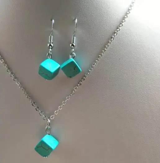 n365 2018 hot sale Vintage Bohemian national wind Blue stone geometric square necklace + earring jewelry set | Украшения и