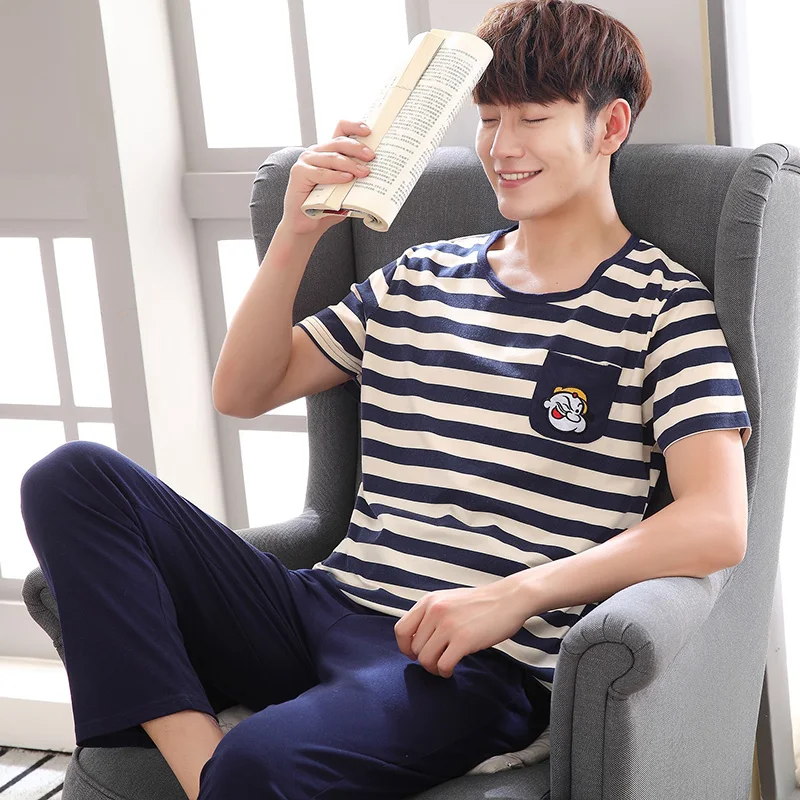 Пижамный комплект для мужчин летний Повседневный Спортивный костюм в полоску с