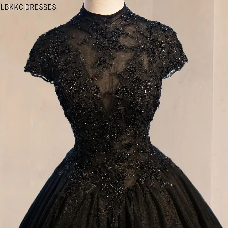 Высокий воротник кружева черные Выпускные платья 2019 Тюль бальное платье Бальные