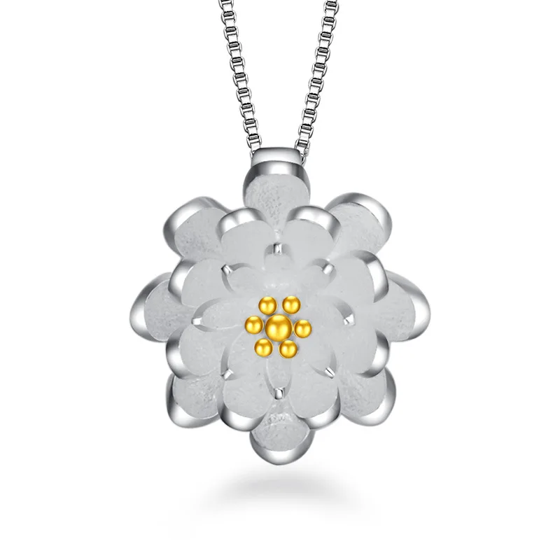 

925 sterling silver fashion lotus flower ladies pendant necklaces jewelry short box chain drop shipping cheap gift