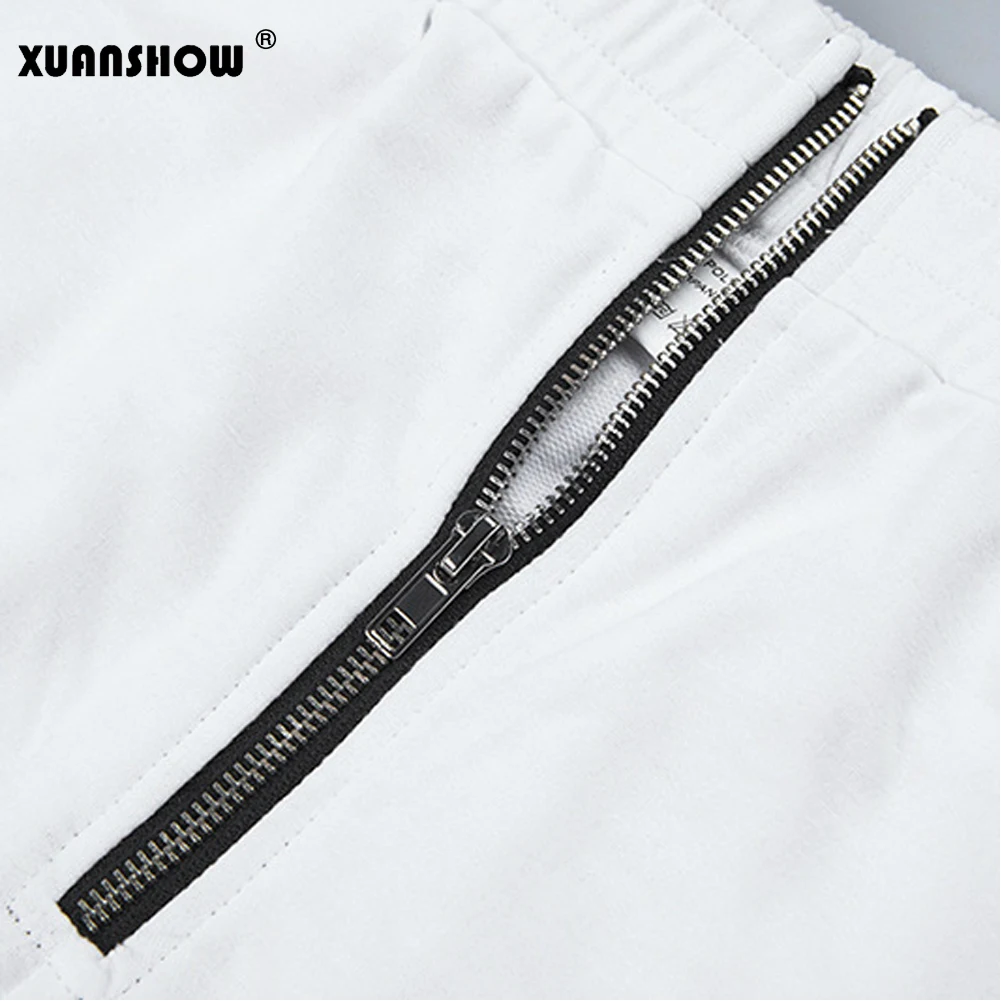 

XUANSHOW Pantalon Femme 2019 New Fashion Wide Leg Pants Women Solid White Zipper Fly High Waist Pants Streetwear Trousers Mujer