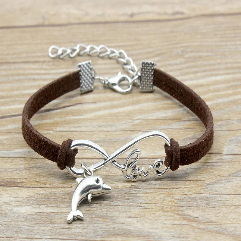 Модные Винтажные кожаные браслеты Infinity Love Dolphin европейские популярные недорогие