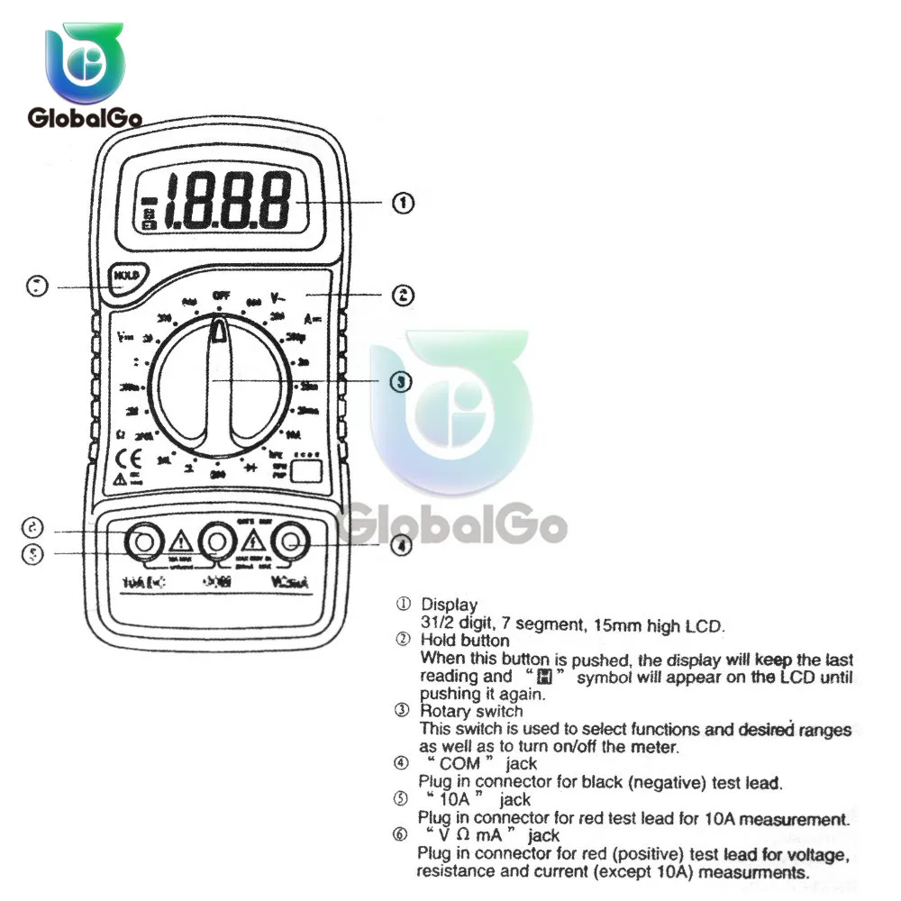 XL830L ЖК-цифровой мультиметр электрический Амперметр Вольтметр Сопротивление Емкость Вольт Ампер Ом AC/DC тестер Кабель зонд