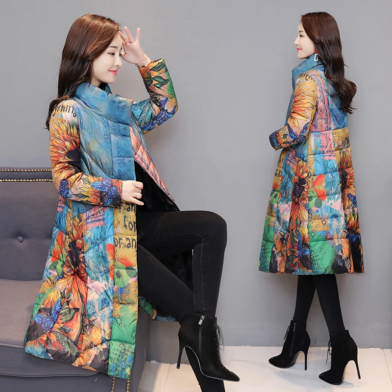 Tcyeek Winter Jacket Women White Duck Down Coat Female Long Jackets Thick Warm Parka Print clothes 5XL Clothes LWL1335 | Женская одежда
