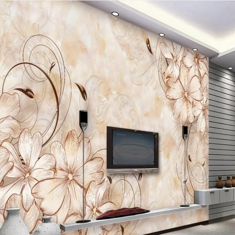 Пользовательские большие фрески Европейский бутик узор гостиная Мрамор ТВ фон