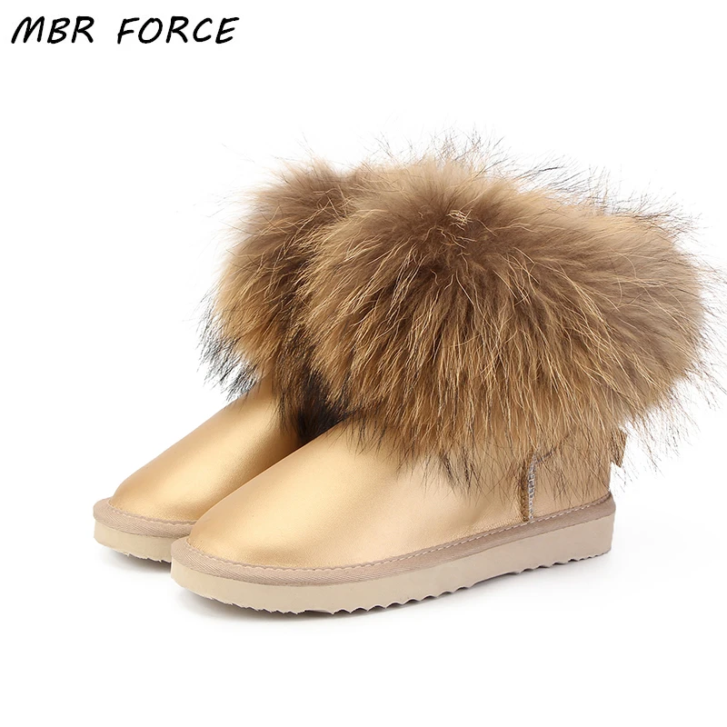 MBR FORCE/модные зимние ботинки с натуральным лисьим мехом; женские ботинки из натуральной кожи; теплые зимние ботинки из водонепроницаемого материала; ботильоны
