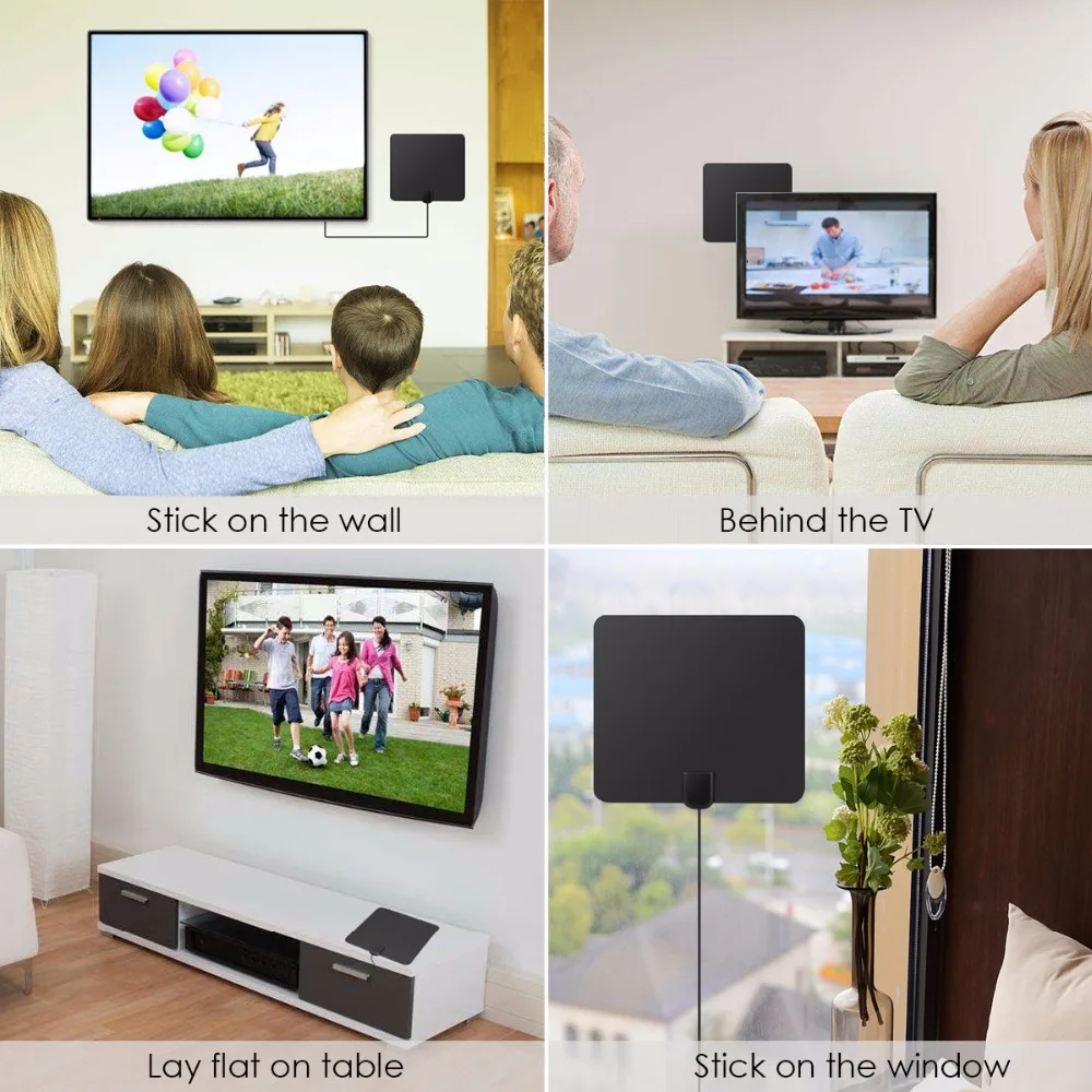 

SOONHUA Version TV Antenna Indoor Digital HDTV Antenna Amplified 50 Mile Range HD TV Antenna+Adapter+Amplifier 3 Pcs Set US Plug