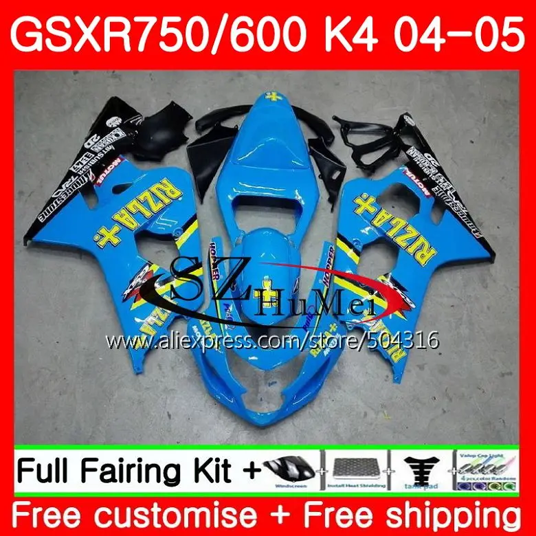 

Bodys For SUZUKI GSXR 600 R600 GSXR 750 04 05 K4 GSX-R750 30SH8 GSX-R600 RIZLA cyan GSXR750 04 05 GSXR600 2004 2005 Fairings