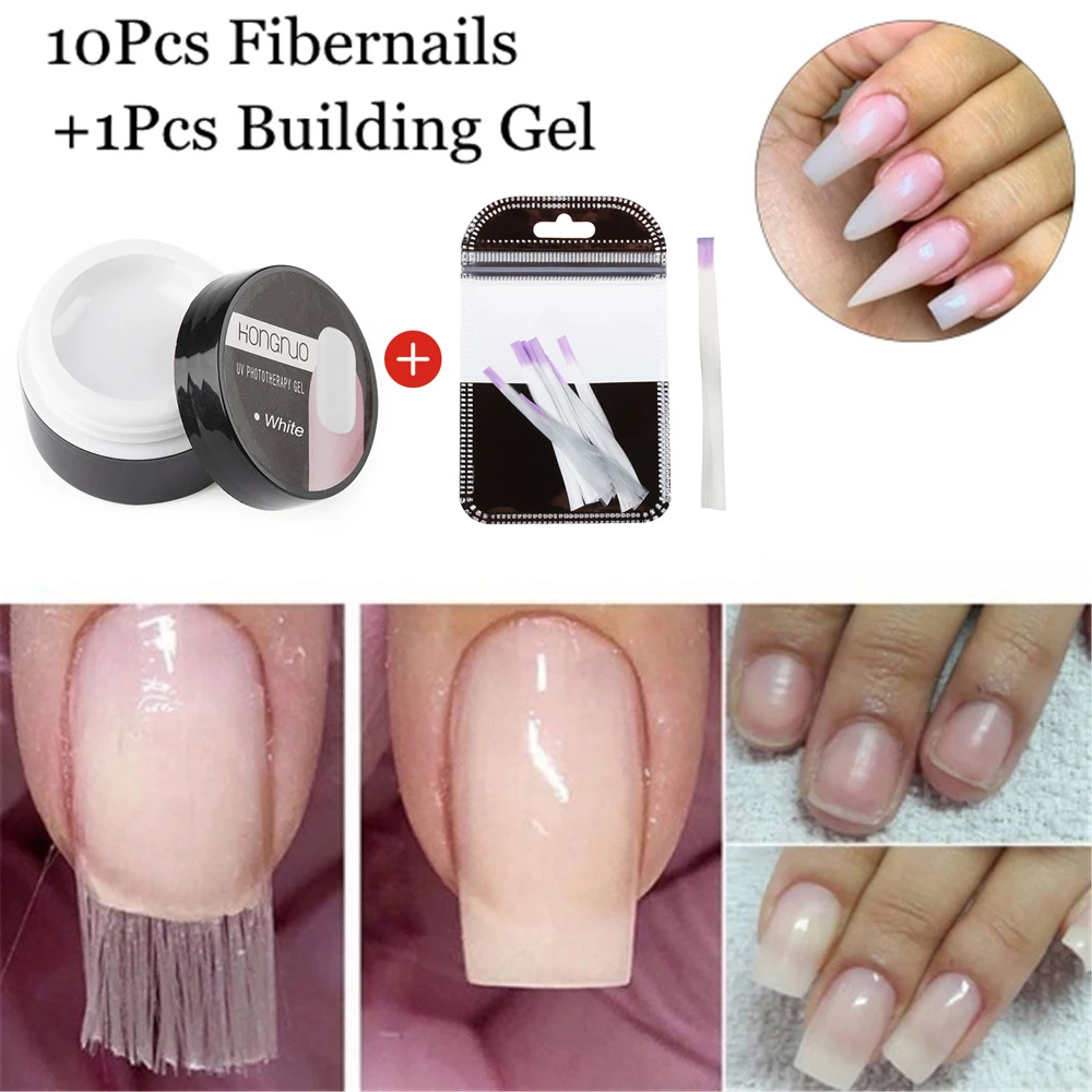 10 шт. Fibernails+ 1 шт. строительный гель для наращивания ногтей акриловый 3 французский стили 3D накладные ногти для украшения кончиков ногтей набор для наращивания ногтей Ge