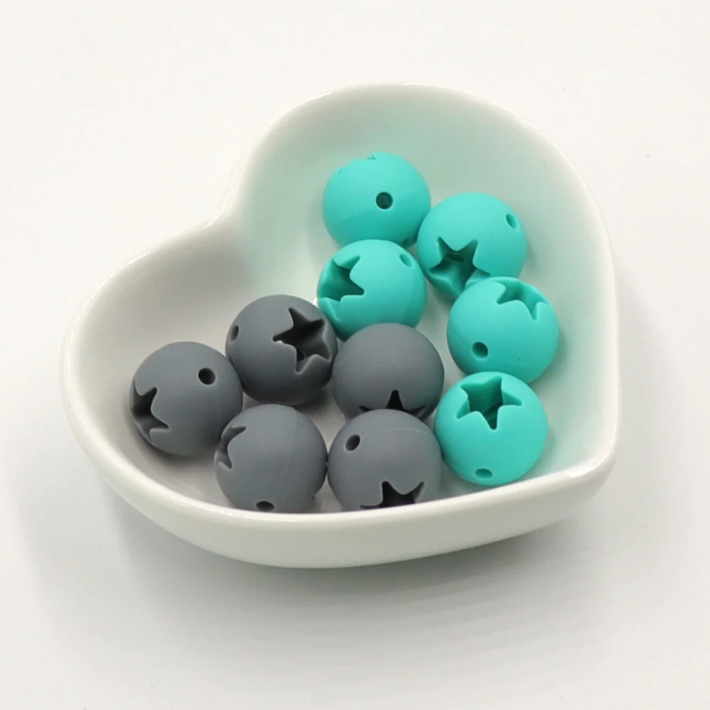 TYRY.HU-Cuentas de silicona huecas en forma de estrella para la fabricaci&oacute;n de joyas, abalorios de combinaci&oacute;n de 30 piezas, Multicolor, grado alimenticio, masticables para beb&eacute;s-3