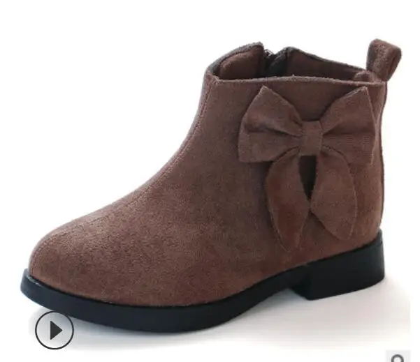Khaki Spring Autumn Teens Girls Bowknot Rubber Leather Martin Boots For Girls Pink black Rome Ankle Princess Boots Shoes New - Цвет: Khaki