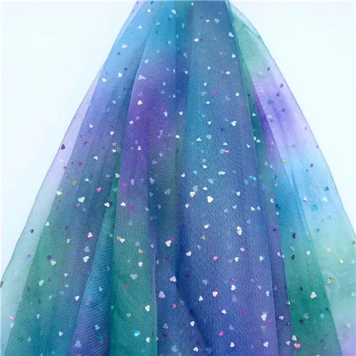 Love-blue 5m/lot 1.5m Width Rainbow Moon&star&love Heart Mesh Fabric Gauze Tulle Tissue Kids Tutu Dress Fabric DIY Sewing Accessories - Цвет: Love-blue