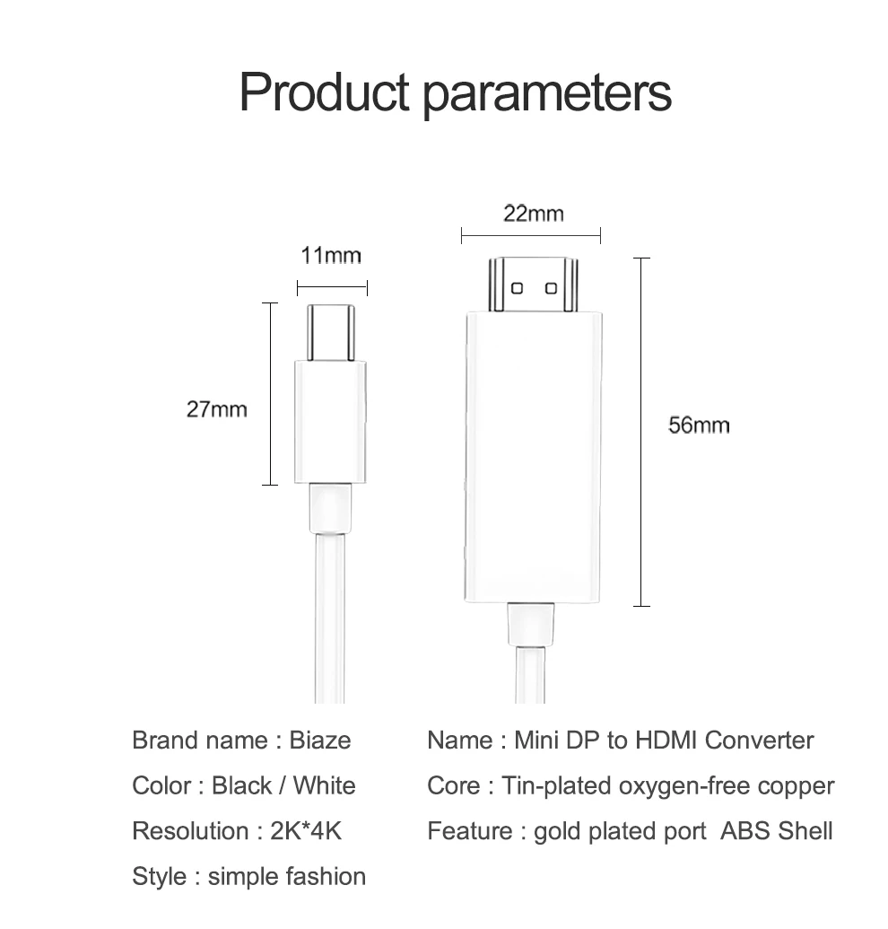 Biaze 4K мини дисплей порт Адаптер DP к HDMI 1,8 м 3 м Дисплей порт конвертер для ноутбука проектор Дисплей порт к HDMI Thunderbolt