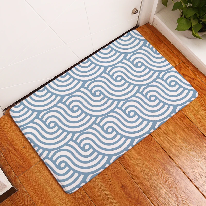 Flannel Entrance Home Anti Skid Blue Floral Wave Decorative Pattern Carpets Light Thin Soft Water Absorption Bedroom Mats | Дом и сад