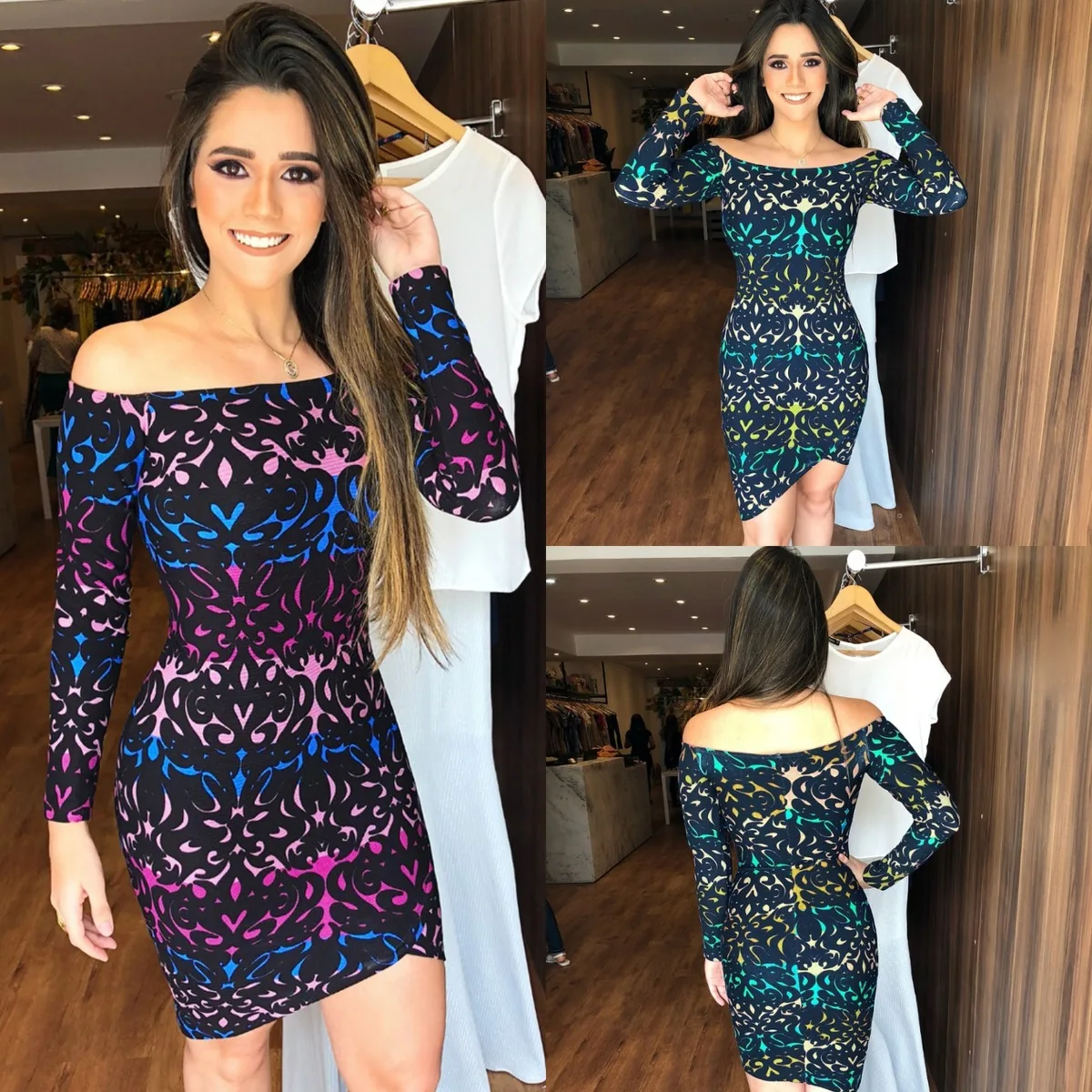 2018 Новое поступление Для женщин Printed Sheath платья с открытыми плечами одежда