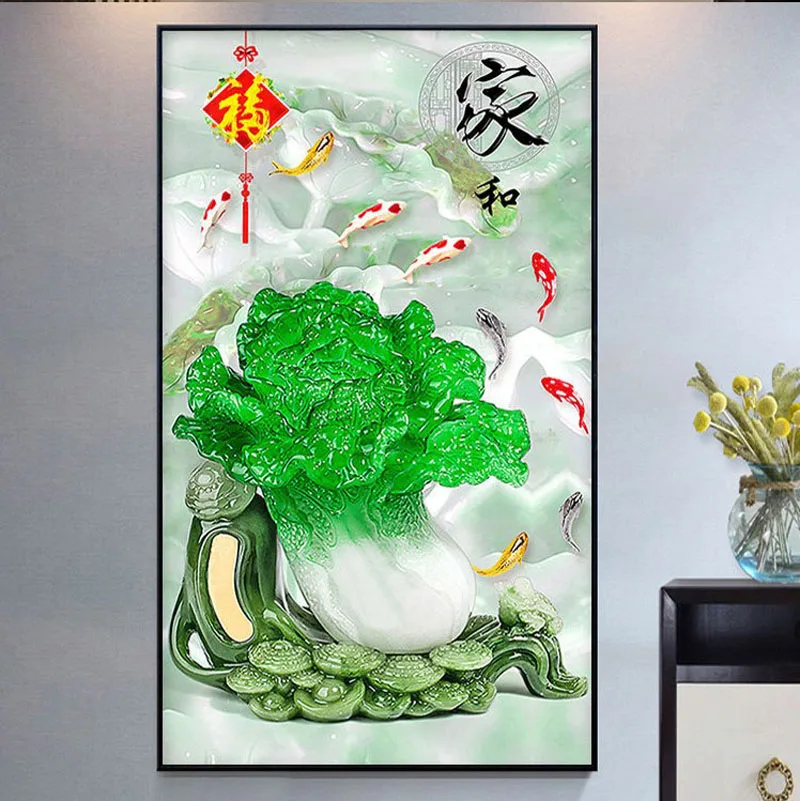 QIANZEHUI вышивка своими руками круглая Алмазная китайская капуста полная стразы