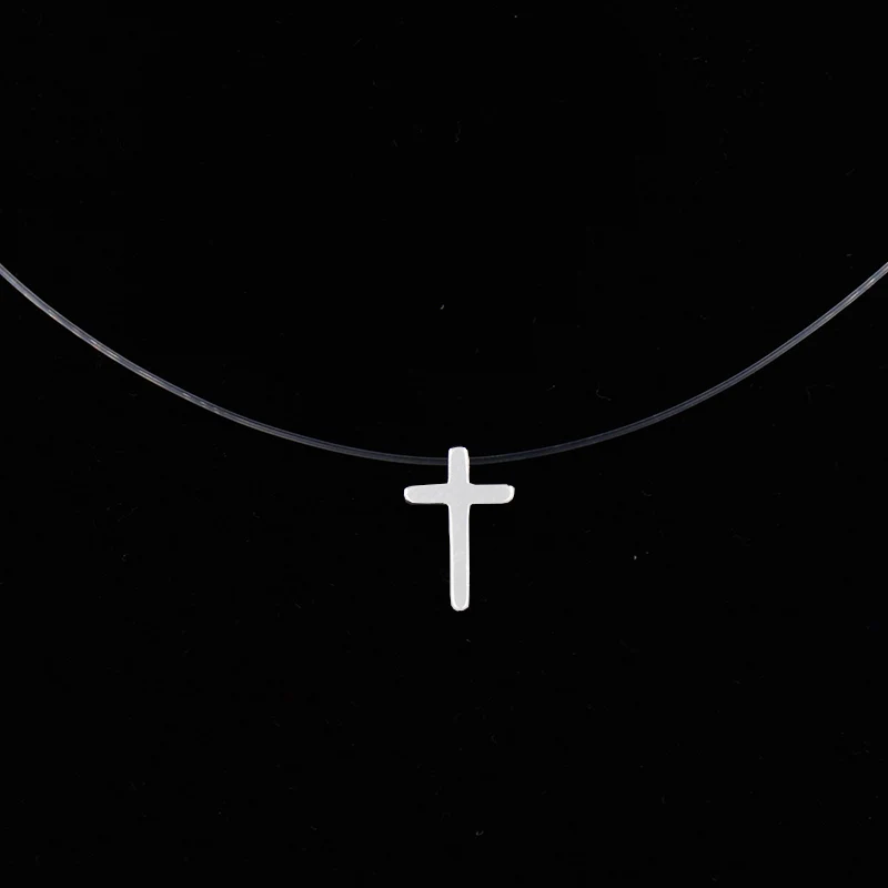 cross Женское прозрачное ожерелье с леской, невидимая цепочка, ожерелье с подвеской, стразы, колье, ожерелье, женское колье - Окраска металла: cross