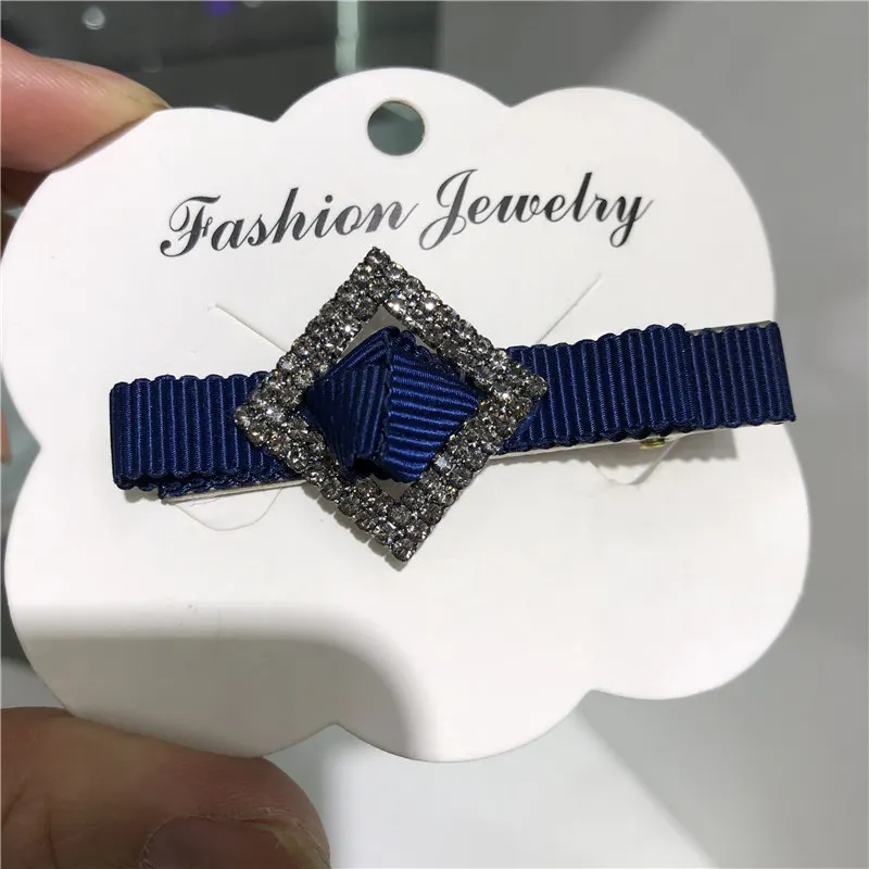 Fashion Women Girls Simple Shiny Crystal Rhinestones Square Hair Clips Elegant Ribbon Hairpins Hair Accessories Exquisite Gift