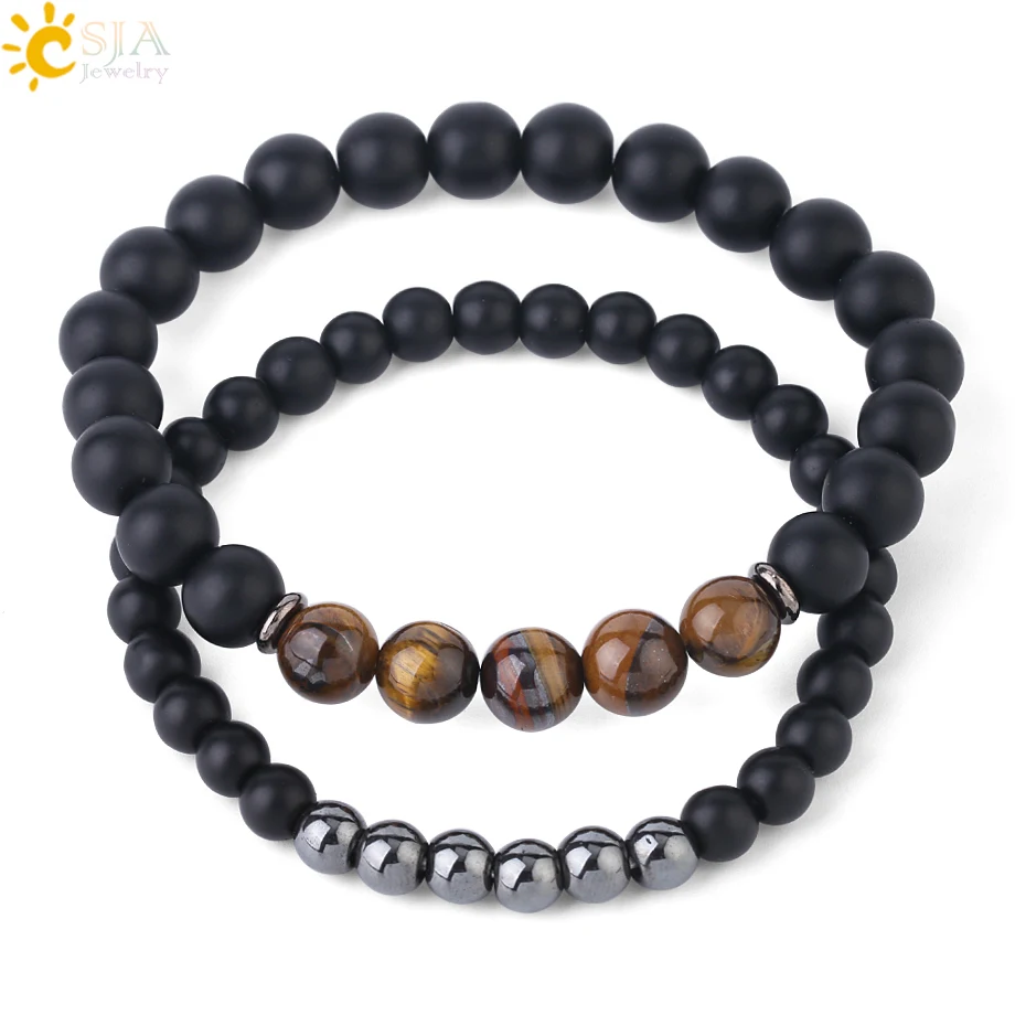 Мужские браслеты для влюбленных CSJA с подвесками из натурального камня матовые