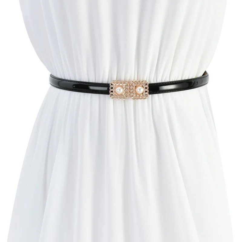 Простой Универсальный Дамский ремень из лакированной кожи с жемчугом материал PU