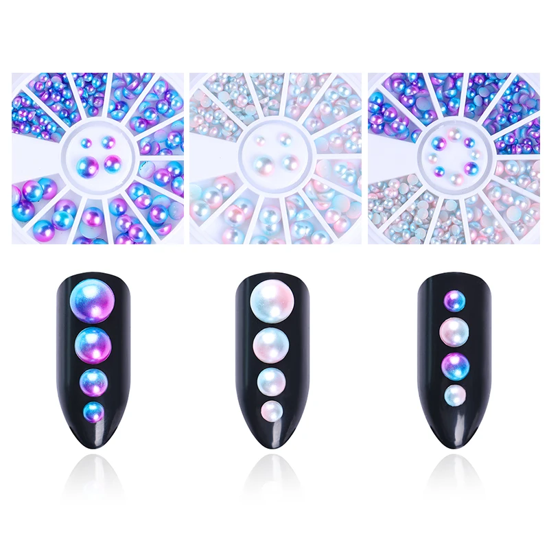 Semi-circle Pearl Bead 3D Nail Decoration Mixed Size Blue White Gradient Flat Bottom DIY Phone Accessories Decorations | Красота и