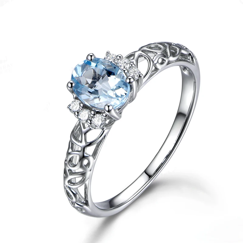 Ainuoshi 1.25ct овальный Природный Голубой gemston Топаз Кольцо Твердые стерлингового серебра 925 полое кольцо для Для женщин Талисманы Свадебные украшения