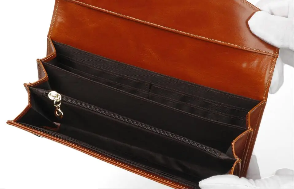 

Genuine leather women classic long purse zip coin purse card holder