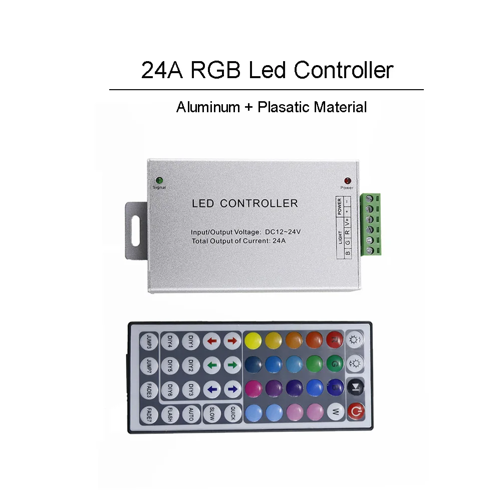 

RGB Led Controller 24A 44 keys IR remote Control Plastic+Aluminum Material DC12V-24V for 5050 / 3528 Led Strip High Qaulity JQ