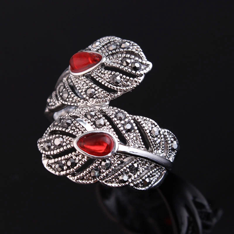 2016 New Anel Vintage Peacock Feather Big Ring Antique Silver Plated Stone Rhinestone Rings For Women Fashion Jewelry (AL810009) | Украшения