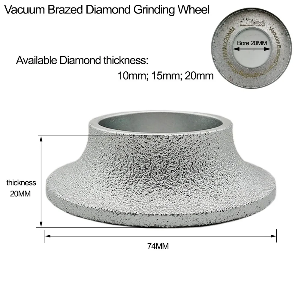 DIATOOL 2pcs Dia75mm Vacuum Brazed Diamond Profile Grinding Wheel For Demi bullnose (15mm+20mm) Tools|grinding wheel|grinding diamond wheeldiamond