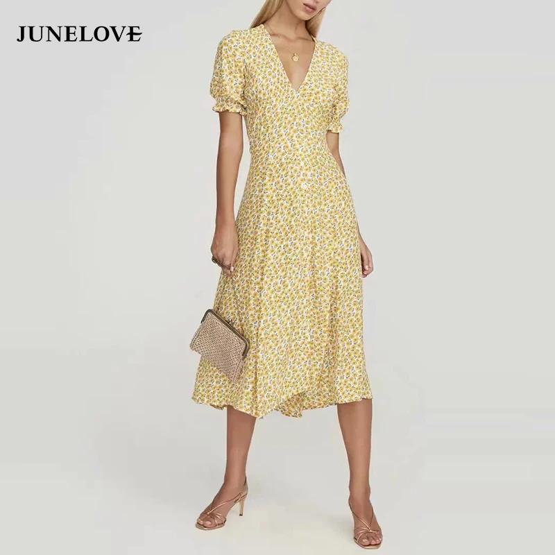 Женское летнее платье JuneLove с коротким рукавом-фонариком женское в стиле бохо