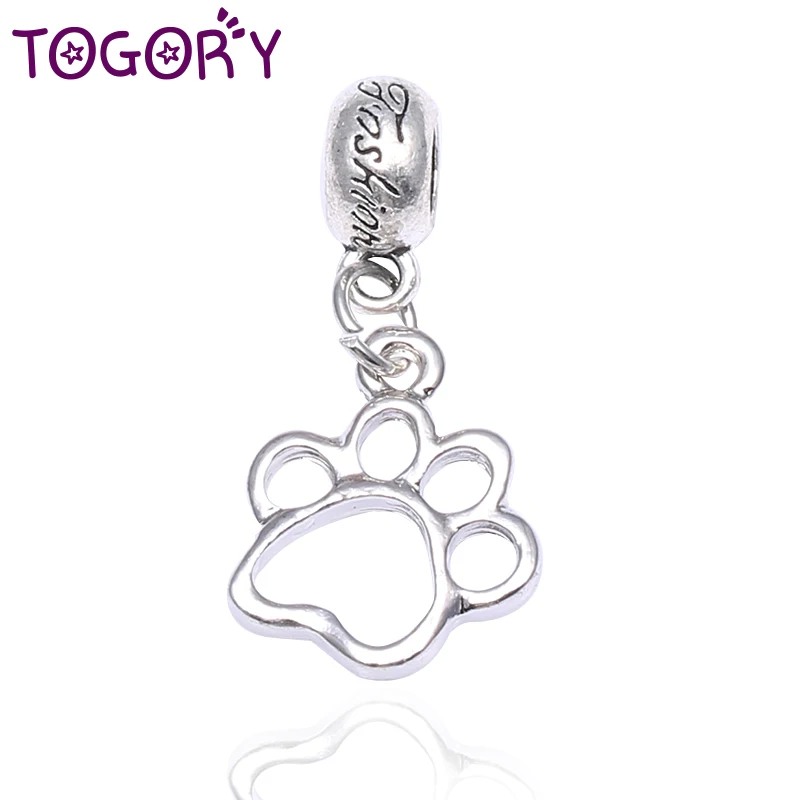 TOGORY 2 шт./лот посеребренный собачий кулон с печатью лапы Европейский Шарм Подходит Пандора браслет ювелирные изделия подарок - Цвет: Silver Color