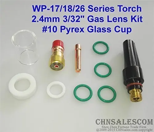 CHNsalescom10 pcs TIG Welding Stubby Gas Lens #10 Pyrex Cup Kit for Tig WP-17/18/26 3/32" 2.4mm 90A-180A regular current use |
