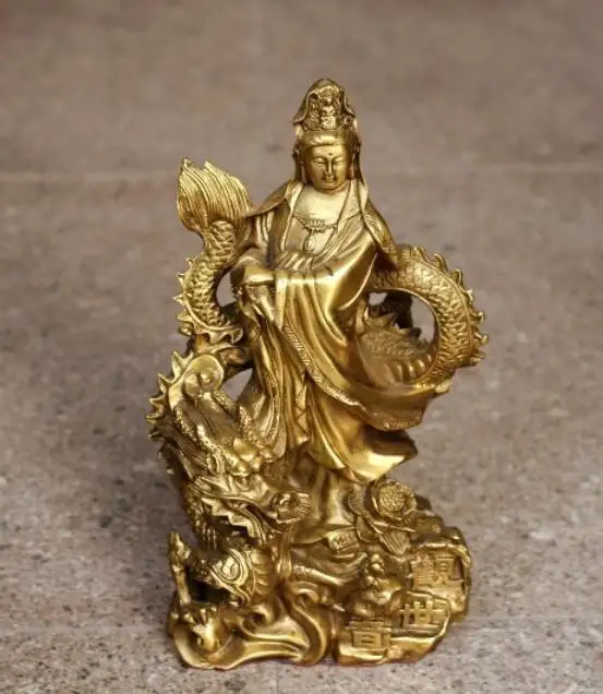 

Тибетская буддистская латунная Медная Статуя Дракона Kwan-yin Guanyin Bodhisattva