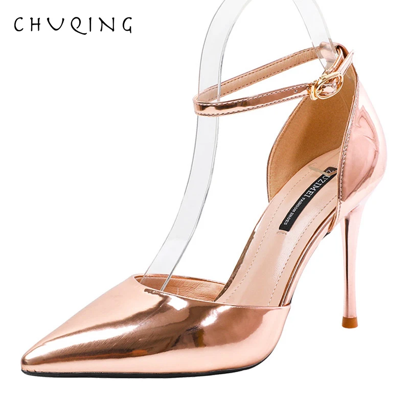 

CHUQING Pointed High Heels Female 2019 Spring New Fine with Shallow Mouth Single Shoes Fashion Women's Shoes Patent Leather