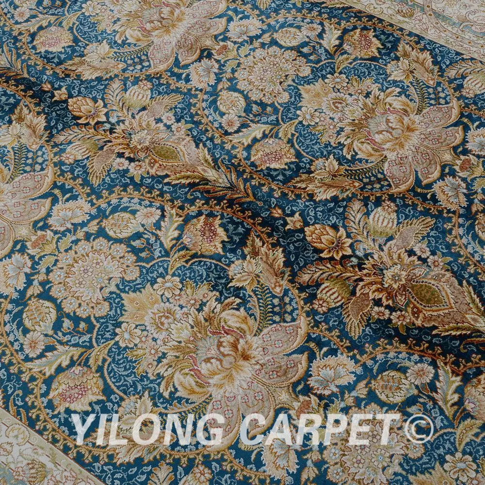 Yilong 5 6 'x 8 1' Античный коврик ручной работы персидский Тебриз темно-синий