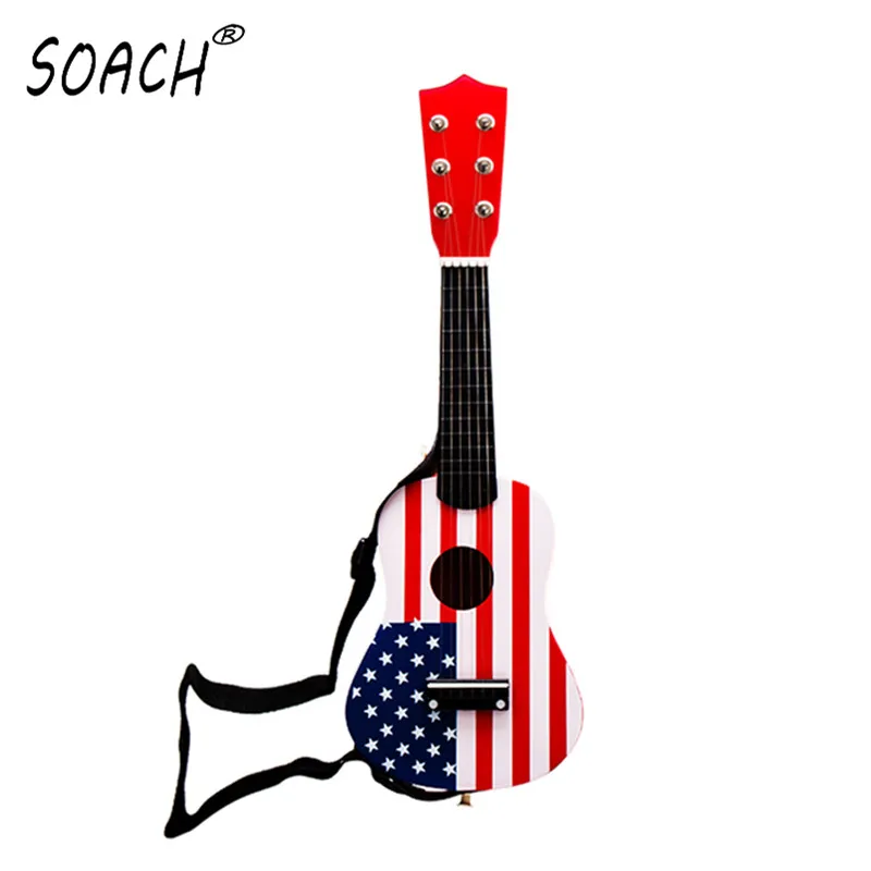 SOACH 21 дюймов деревянный бас-укулеле гитара 6 струн+ черный ремень игровой весло детская Гитара Игрушка музыкальный инструмент укулеле
