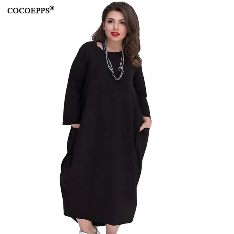 5XL 6XL осень плюс размер длинное женское платье зима 2019 повседневные Большие