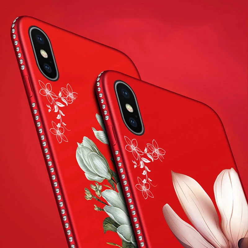 Чехол с тисненным рисунком и бриллиантами для Apple iPhone XS Max XR X 7 8 6 6S Plus 5 Блестящий